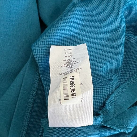 H by Halston French Terry Sweatshirt XS Skyline Teal Long Sleeve V Neck Tunic - Picture 9 of 13